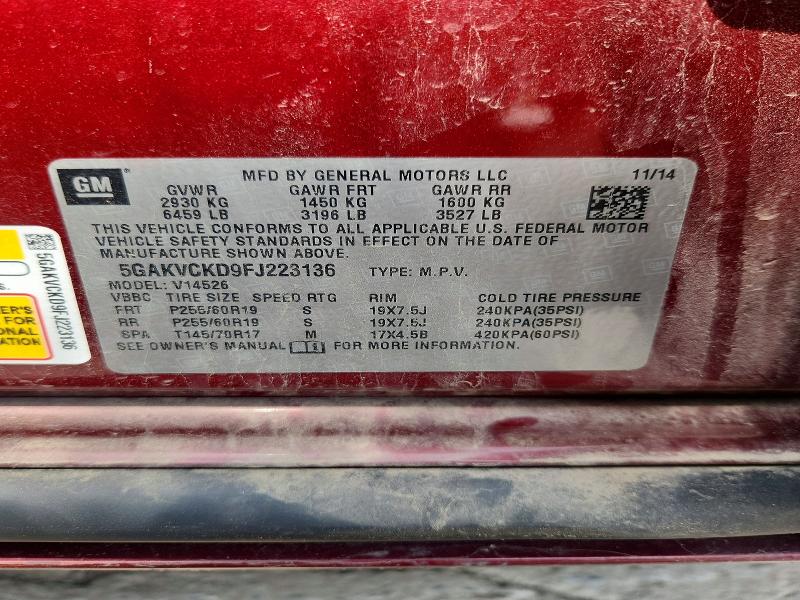 Продаж на аукціоні авто 2015 Buick Enclave, vin: 5GAKVCKD9FJ223136, номер лоту: 64393186