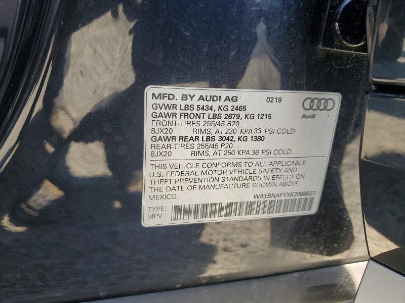 64245876 :رقم المزاد ، WA1BNAFYXK2068627 vin ، 2019 Audi Q5 مزاد بيع