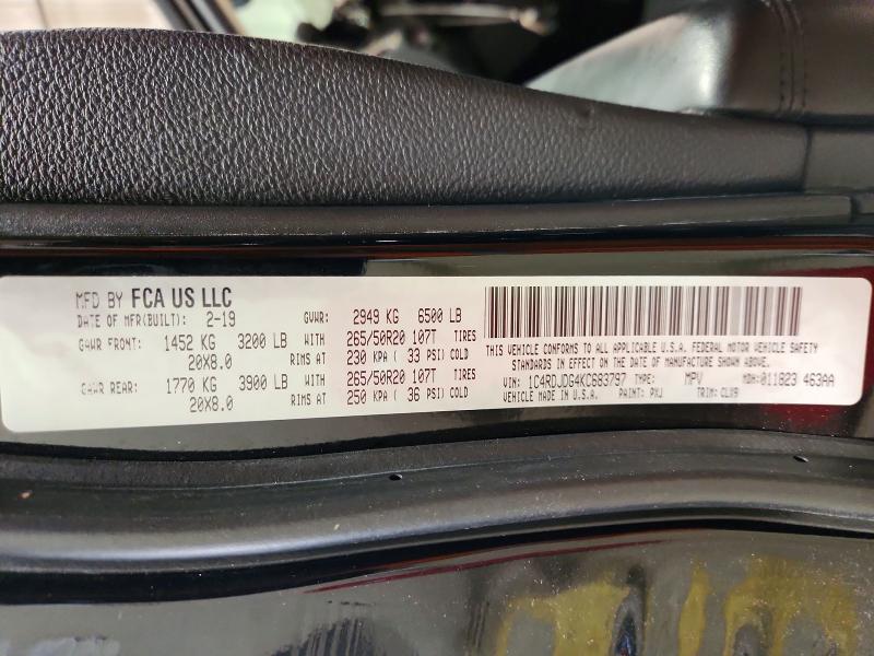 65178916 :رقم المزاد ، 1C4RDJDG4KC683797 vin ، 2019 Dodge Durango مزاد بيع
