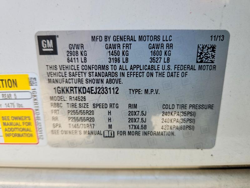 67106046 :رقم المزاد ، 1GKKRTKD4EJ233112 vin ، 2014 Gmc Acadia مزاد بيع