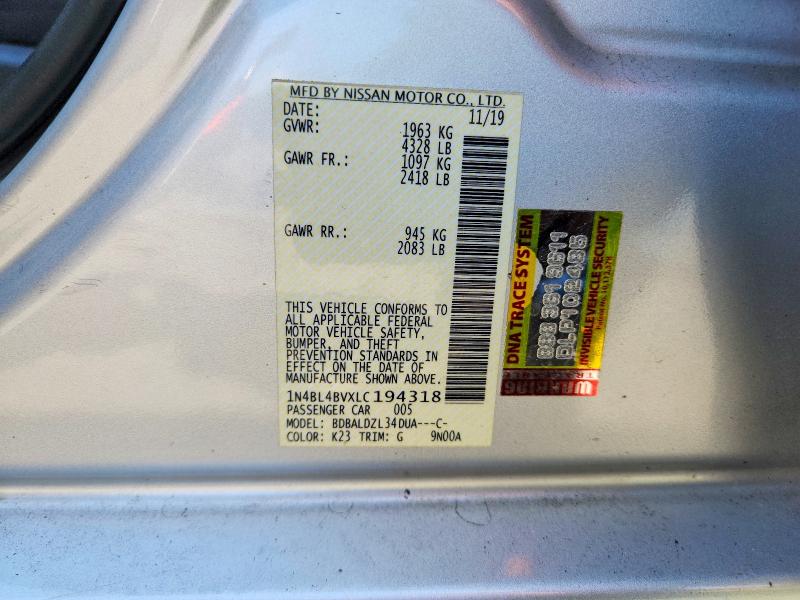 63404726 :رقم المزاد ، 1N4BL4BVXLC194318 vin ، 2020 Nissan Altima مزاد بيع