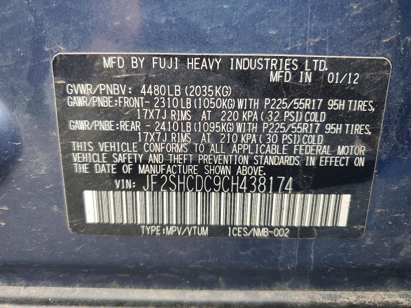 Продаж на аукціоні авто 2012 Subaru Forester, vin: JF2SHCDC9CH438174, номер лоту: 64773796