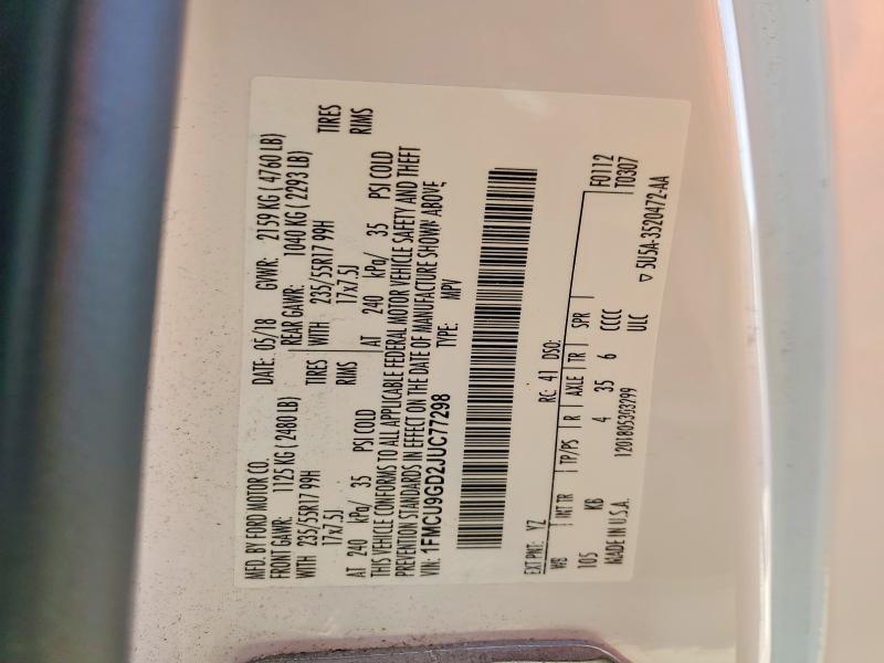 Aukcja sprzedaży 2018 Ford Escape, vin: 1FMCU9GD2JUC77298, numer aukcji: 64225446