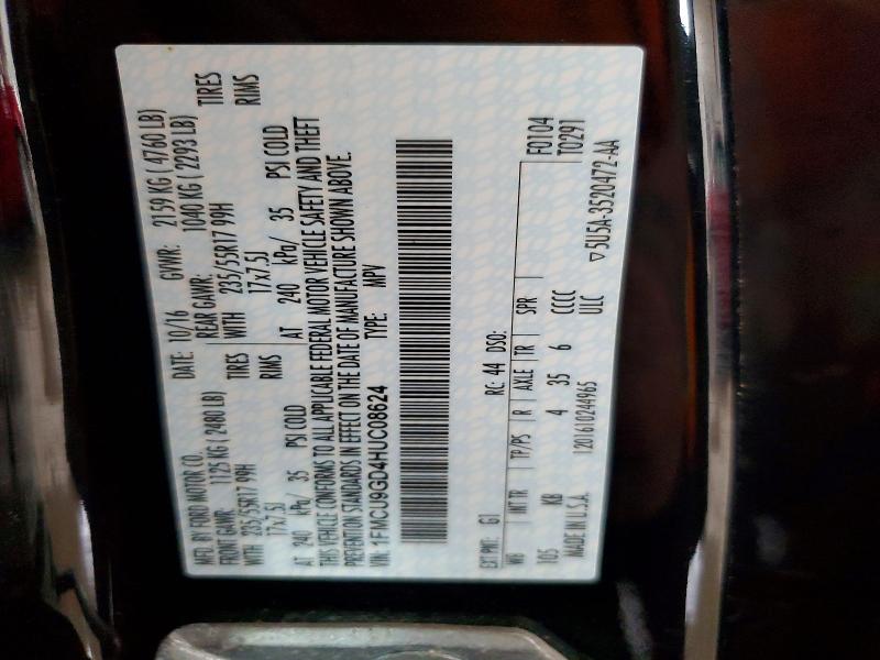 2017 Ford Escape მანქანა იყიდება აუქციონზე, vin: 1FMCU9GD4HUC08624, აუქციონის ნომერი: 63804856