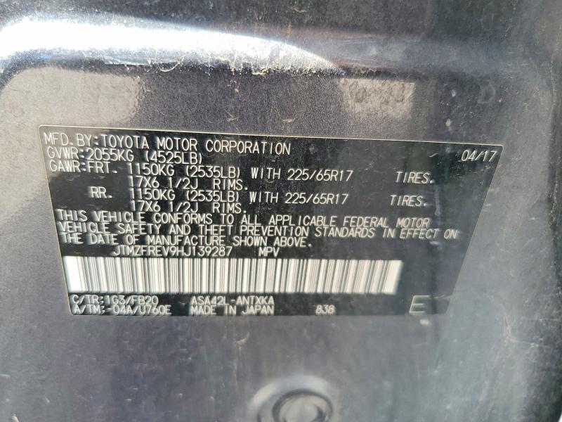 Aukcja sprzedaży 2017 Toyota Rav4, vin: JTMZFREV9HJ139287, numer aukcji: 66539316