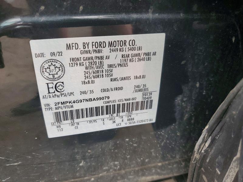 65815146 :رقم المزاد ، 2FMPK4G97NBA99079 vin ، 2022 Ford Edge مزاد بيع