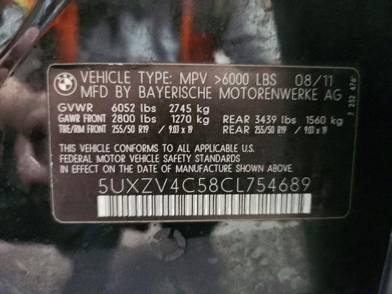 Auction sale of the 2012 Bmw X5, vin: 5UXZV4C58CL754689, lot number: 63690746