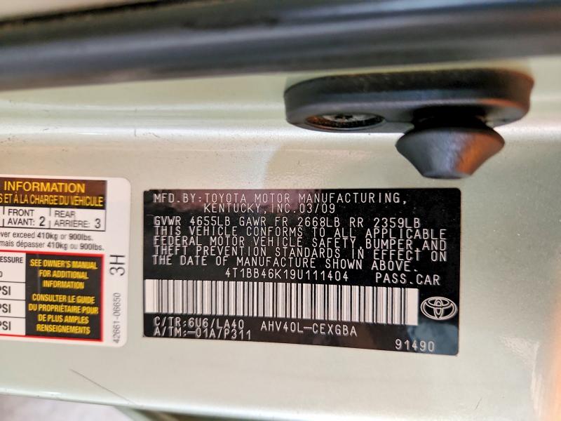 64545746 :رقم المزاد ، 4T1BB46K19U111404 vin ، 2009 Toyota Camry مزاد بيع