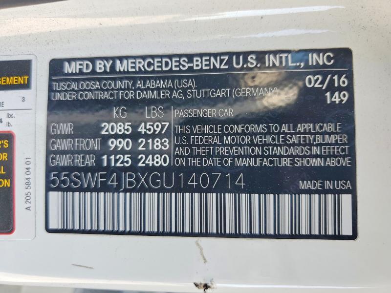 Aukcja sprzedaży 2016 Mercedes-benz C, vin: 55SWF4JBXGU140714, numer aukcji: 63567166
