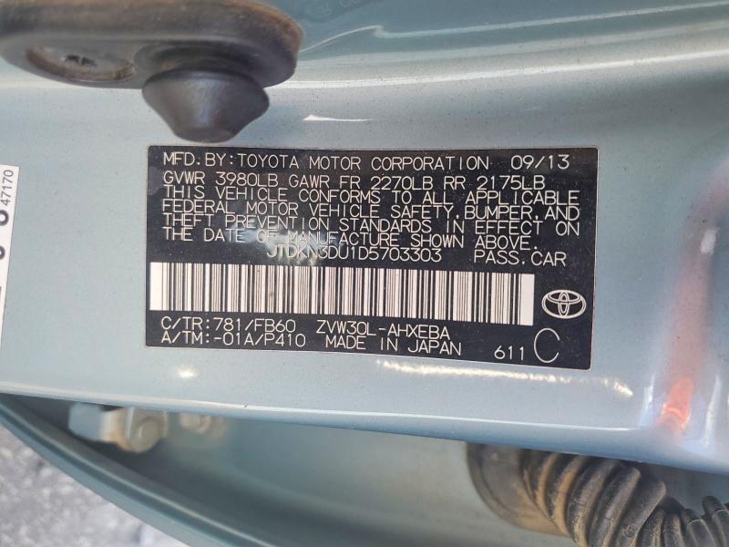 Aukcja sprzedaży 2013 Toyota Prius, vin: JTDKN3DU1D5703303, numer aukcji: 65694936