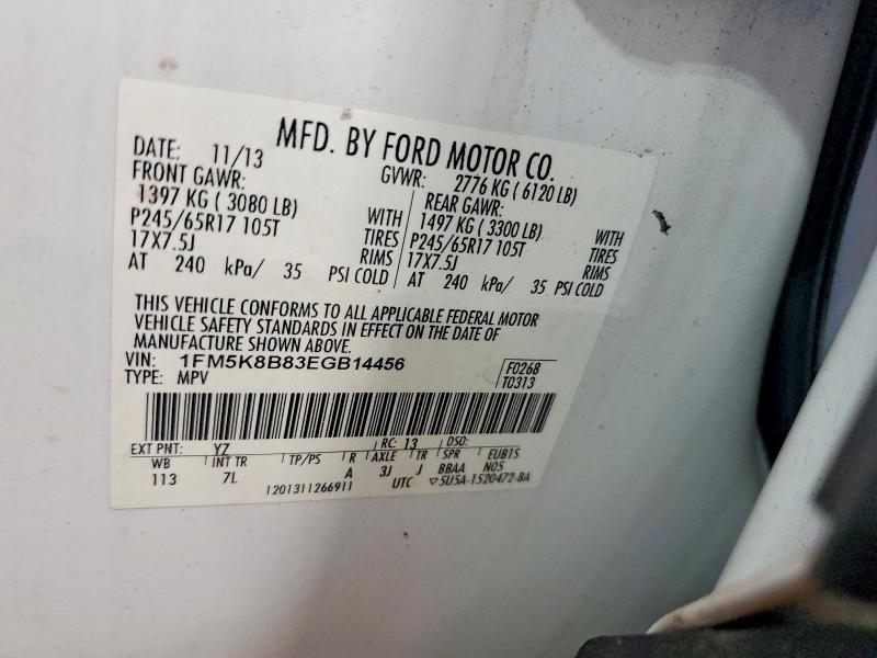 2014 Ford Explorer მანქანა იყიდება აუქციონზე, vin: 1FM5K8B83EGB14456, აუქციონის ნომერი: 67196026