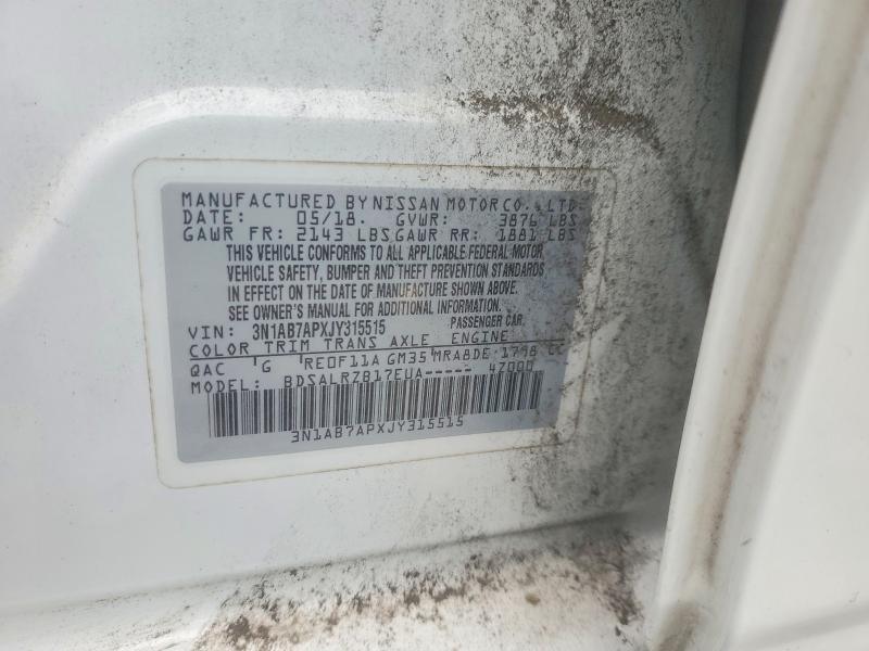 Продаж на аукціоні авто 2018 Nissan Sentra, vin: 3N1AB7APXJY315515, номер лоту: 63071916