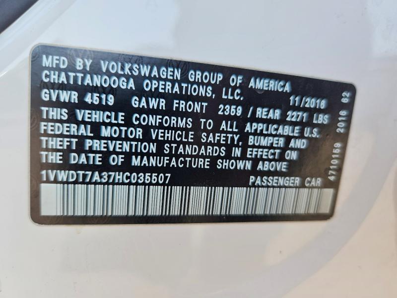 Продаж на аукціоні авто 2017 Volkswagen Passat, vin: 1VWDT7A37HC035507, номер лоту: 65036036