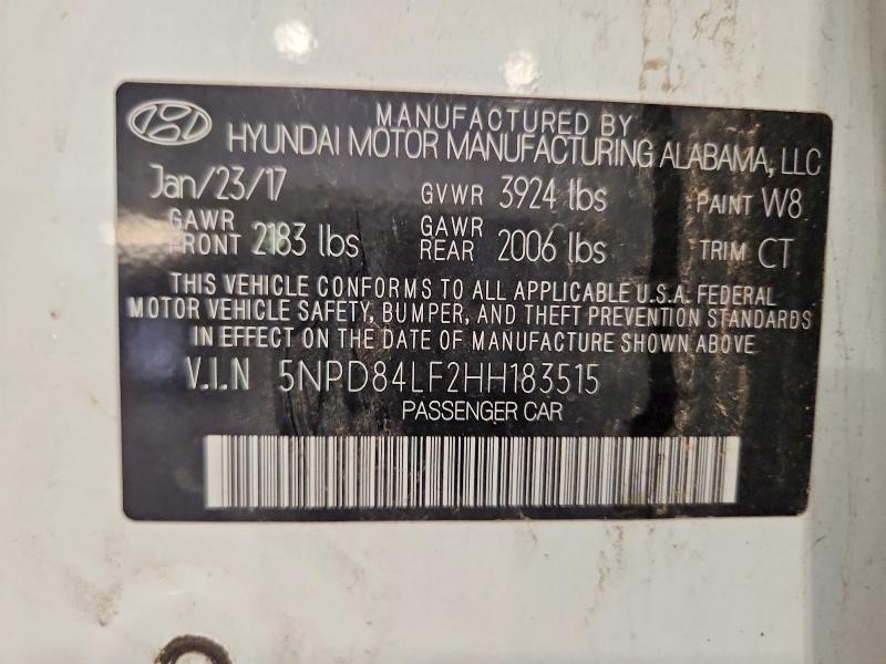 2017 Hyundai Elantra მანქანა იყიდება აუქციონზე, vin: 5NPD84LF2HH183515, აუქციონის ნომერი: 64646806