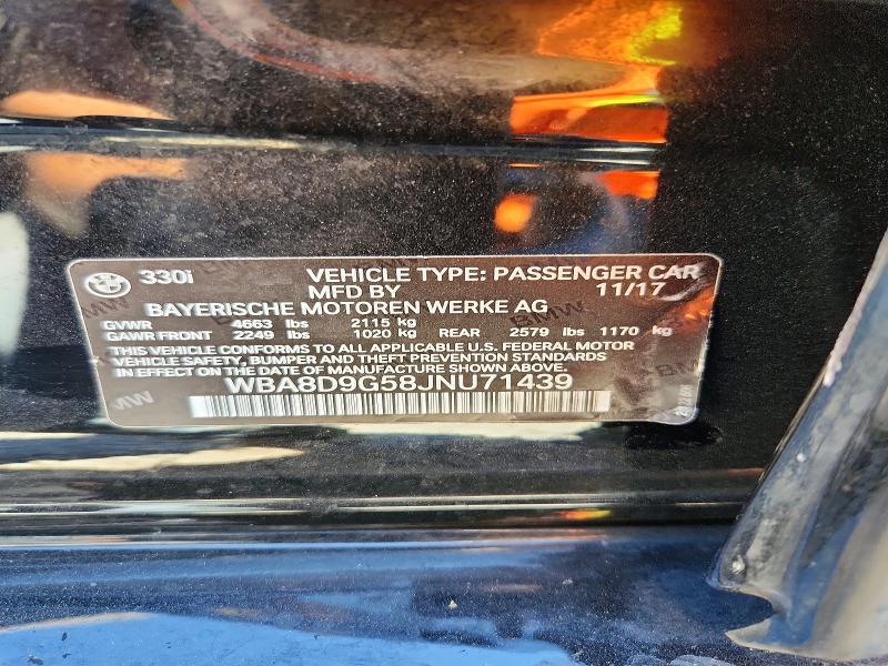 Aukcja sprzedaży 2018 Bmw 330, vin: WBA8D9G58JNU71439, numer aukcji: 64669966