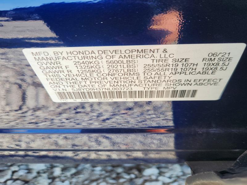 2022 Acura Mdx მანქანა იყიდება აუქციონზე, vin: 5J8YD9H37NL003723, აუქციონის ნომერი: 65119596