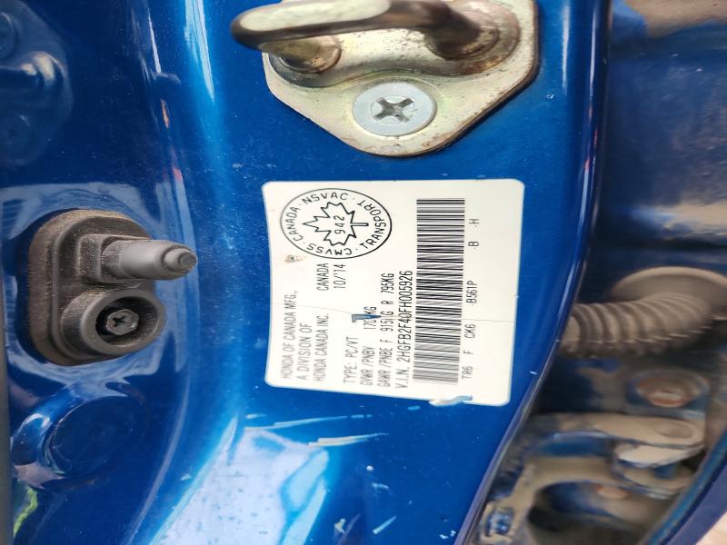Продаж на аукціоні авто 2015 Honda Civic, vin: 2HGFB2F40FH005926, номер лоту: 66168646