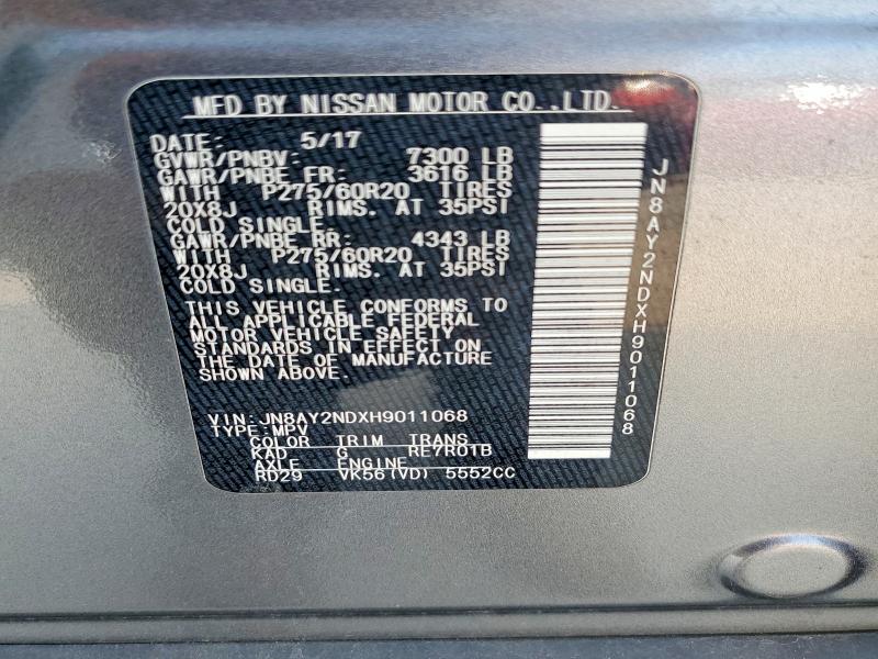 Продажа на аукционе авто 2017 Nissan Armada, vin: JN8AY2NDXH9011068, номер лота: 63921356