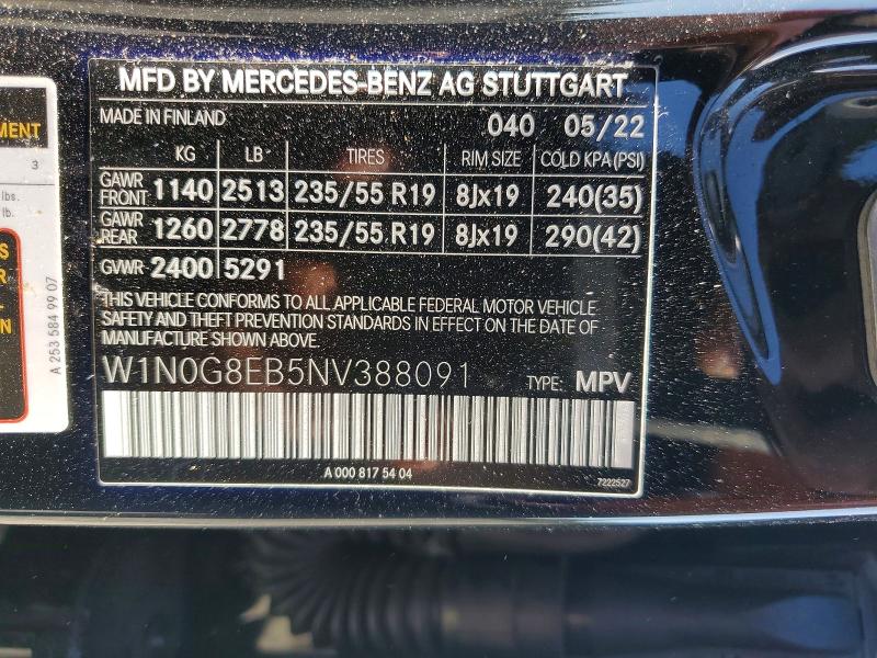 2022 Mercedes-benz Glc მანქანა იყიდება აუქციონზე, vin: W1N0G8EB5NV388091, აუქციონის ნომერი: 65592736