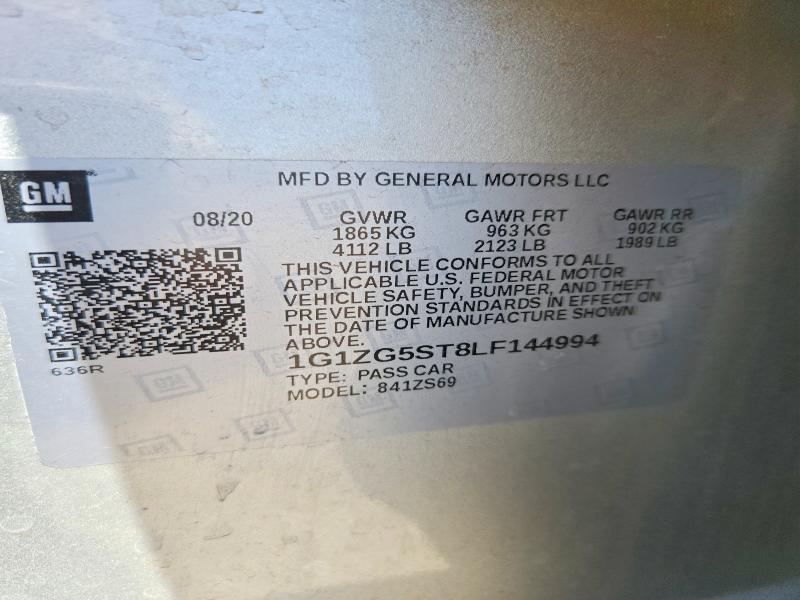2020 Chevrolet Malibu მანქანა იყიდება აუქციონზე, vin: 1G1ZG5ST8LF144994, აუქციონის ნომერი: 65926666