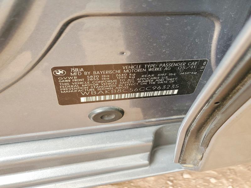 64271596 :رقم المزاد ، WBAKB8C56CC963235 vin ، 2012 Bmw 750 مزاد بيع
