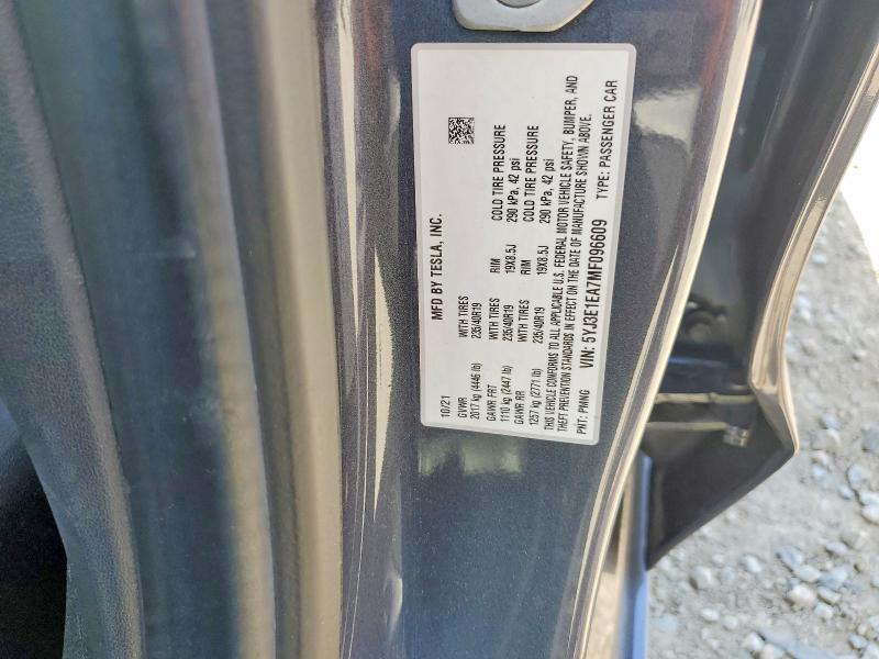 66407916 :رقم المزاد ، 5YJ3E1EA7MF096609 vin ، 2021 Tesla Model 3 مزاد بيع