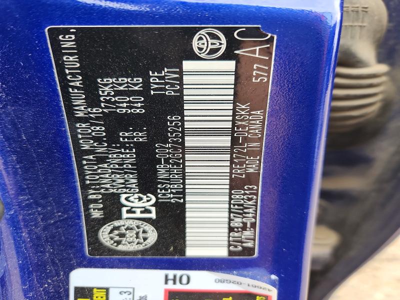 64322806 :رقم المزاد ، 2T1BURHE2GC735256 vin ، 2016 Toyota Corolla مزاد بيع