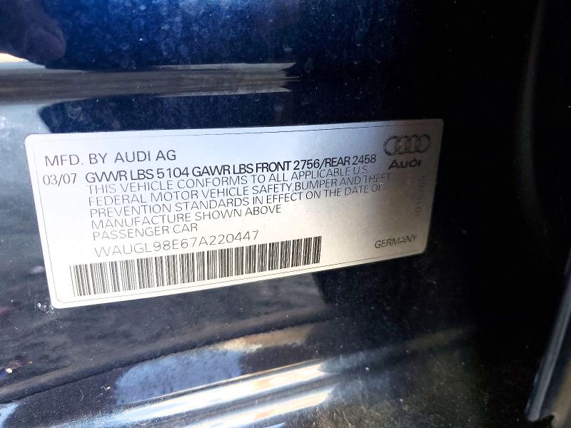 63544396 :رقم المزاد ، WAUGL98E67A220447 vin ، 2007 Audi New S4 مزاد بيع