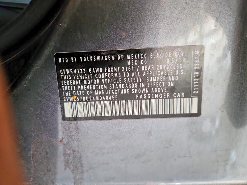 Продажа на аукционе авто 2019 Volkswagen Jetta, vin: 3VWC57BU2KM040455, номер лота: 66573906