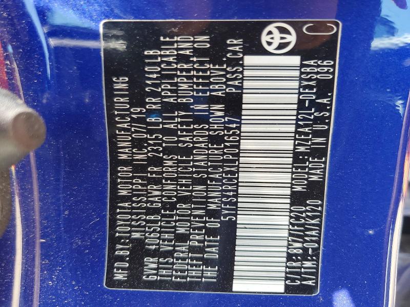 Aukcja sprzedaży 2020 Toyota Corolla, vin: 5YFS4RCEXLP016547, numer aukcji: 65298966