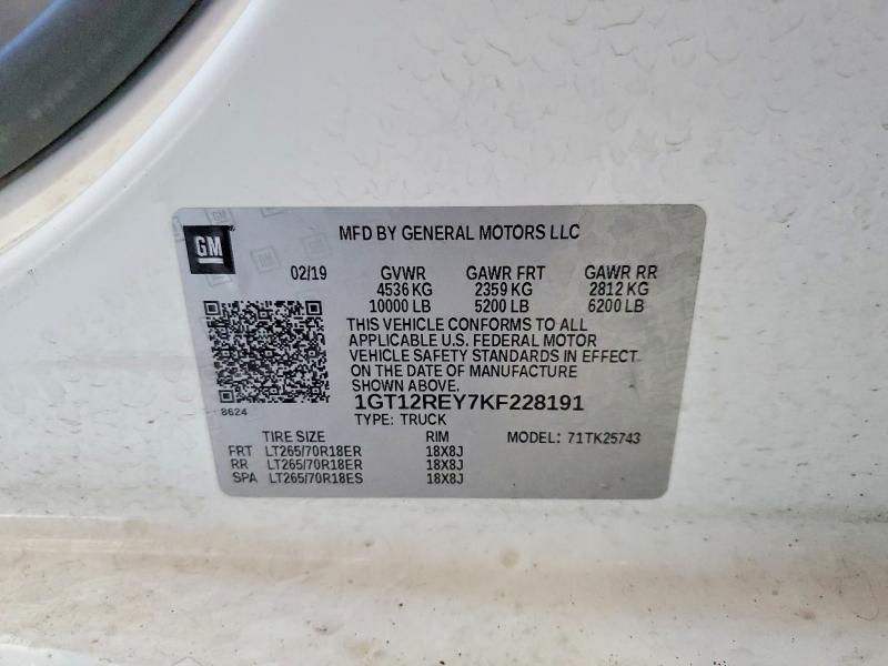 65164566 :رقم المزاد ، 1GT12REY7KF228191 vin ، 2019 Gmc Sierra مزاد بيع
