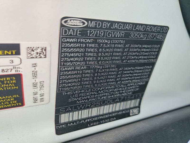 Aukcja sprzedaży 2020 Land Rover Range Rover Sport, vin: SALWR2SU0LA715413, numer aukcji: 66470596