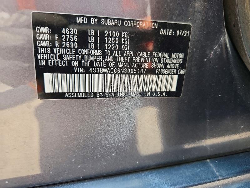63188906 :رقم المزاد ، 4S3BWAC66N3005187 vin ، 2022 Subaru Legacy مزاد بيع