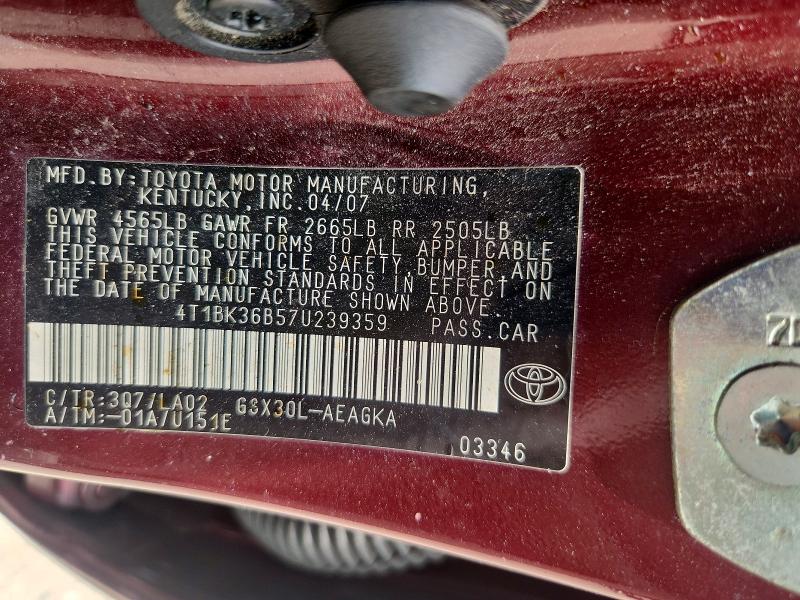 Продажа на аукционе авто 2007 Toyota Avalon, vin: 4T1BK36B57U239359, номер лота: 62819686
