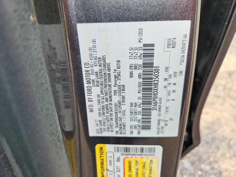 2017 Ford Fusion მანქანა იყიდება აუქციონზე, vin: 3FA6P0HDXHR350301, აუქციონის ნომერი: 64332526