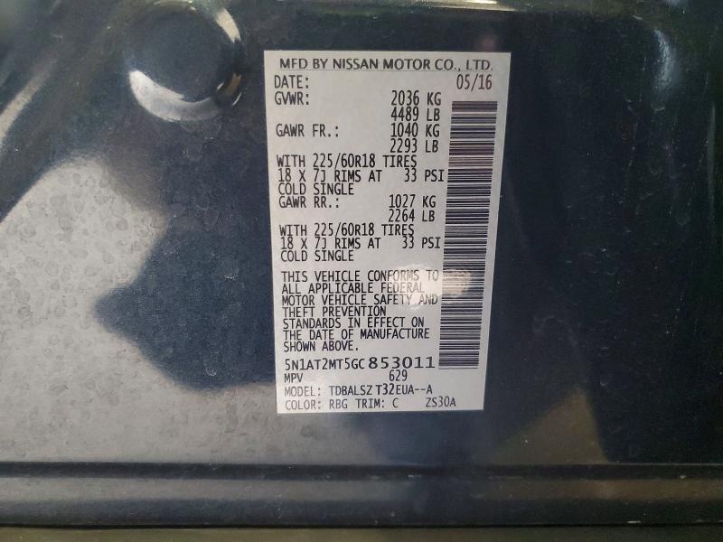 66185746 :رقم المزاد ، 5N1AT2MT5GC853011 vin ، 2016 Nissan Rogue مزاد بيع