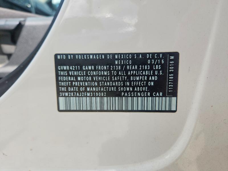 2015 Volkswagen Jetta მანქანა იყიდება აუქციონზე, vin: 3VW2K7AJ2FM319082, აუქციონის ნომერი: 65528026