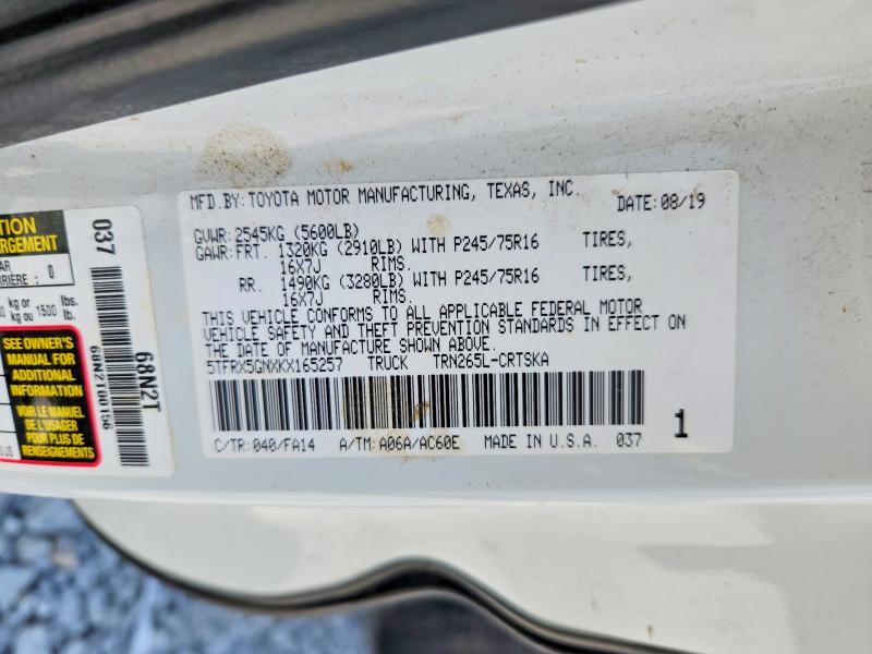 2019 Toyota Tacoma მანქანა იყიდება აუქციონზე, vin: 5TFRX5GNXKX165257, აუქციონის ნომერი: 63825066