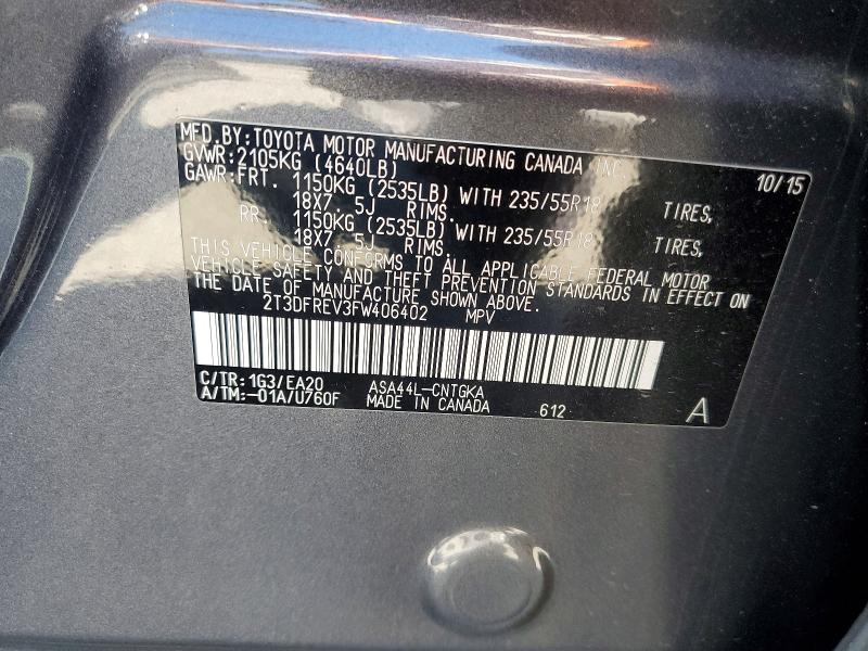 Auction sale of the 2015 Toyota Rav4, vin: 2T3DFREV3FW406402, lot number: 64158666