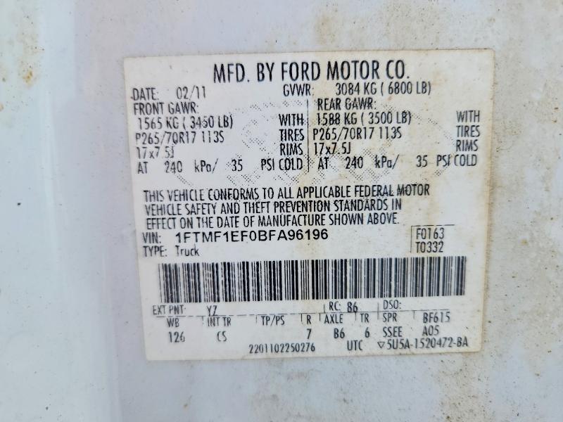 65479036 :رقم المزاد ، 1FTMF1EF0BFA96196 vin ، 2011 Ford F150 مزاد بيع