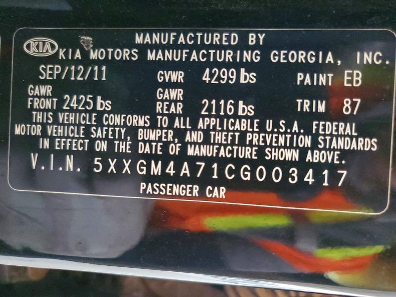 Aukcja sprzedaży 2012 Kia Optima, vin: 5XXGM4A71CG003417, numer aukcji: 64210166