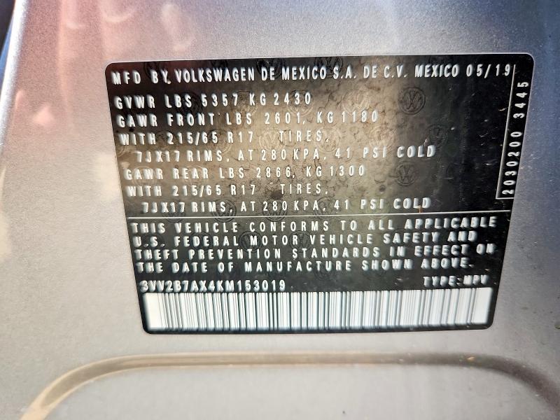 Aukcja sprzedaży 2019 Volkswagen Tiguan, vin: 3VV2B7AX4KM153019, numer aukcji: 64070796