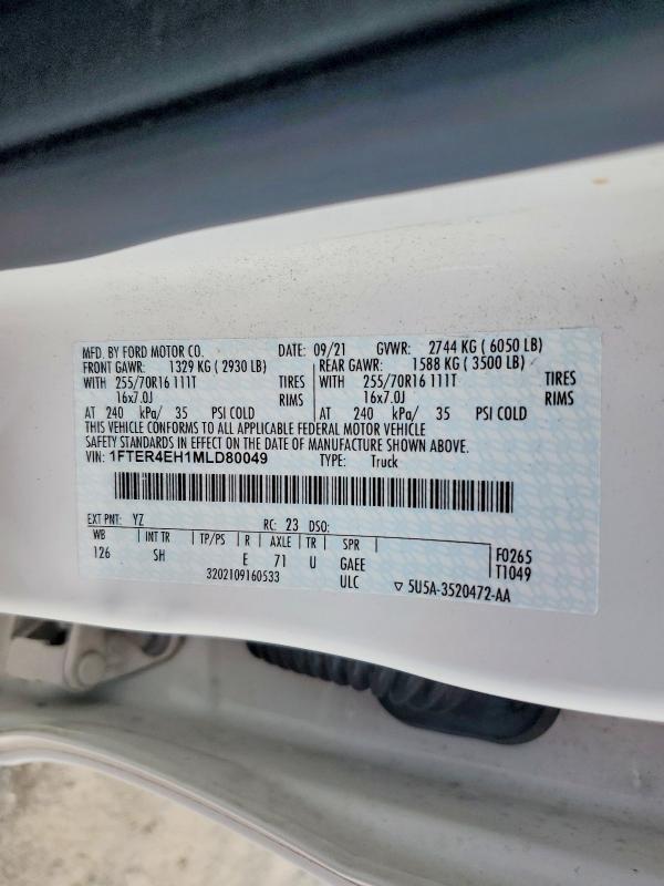 63655626 :رقم المزاد ، 1FTER4EH1MLD80049 vin ، 2021 Ford Ranger مزاد بيع