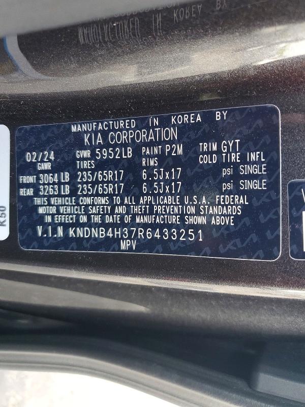 Продаж на аукціоні авто 2024 Kia Carnival, vin: KNDNB4H37R6433251, номер лоту: 66219006