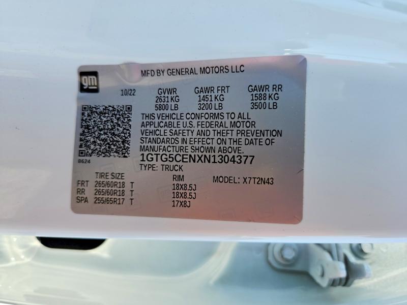 Продаж на аукціоні авто 2022 Gmc Canyon, vin: 1GTG5CENXN1304377, номер лоту: 63572056