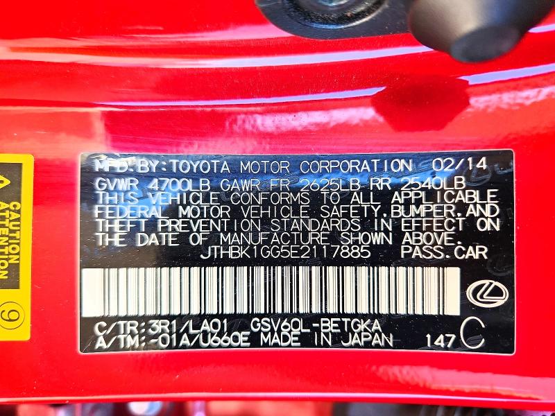 67184526 :رقم المزاد ، JTHBK1GG5E2117885 vin ، 2014 Lexus Es مزاد بيع