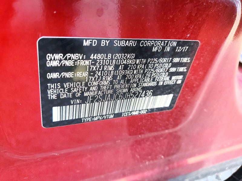 Aukcja sprzedaży 2018 Subaru Forester, vin: JF2SJAJC6JH527436, numer aukcji: 65140646