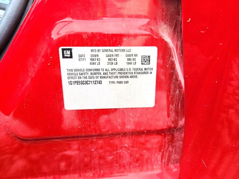 Продажа на аукционе авто 2012 Chevrolet Cruze, vin: 1G1PE5SC0C7112743, номер лота: 65572686