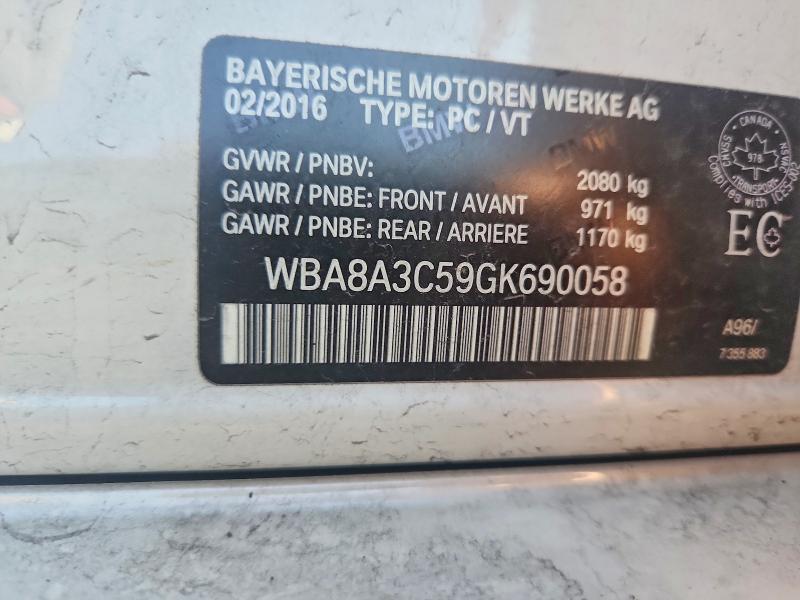63030016 :رقم المزاد ، WBA8A3C59GK690058 vin ، 2016 Bmw 320 مزاد بيع