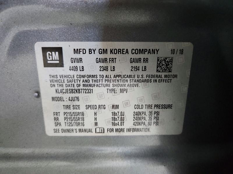 64796616 :رقم المزاد ، KL4CJESB2KB772331 vin ، 2019 Buick Encore مزاد بيع